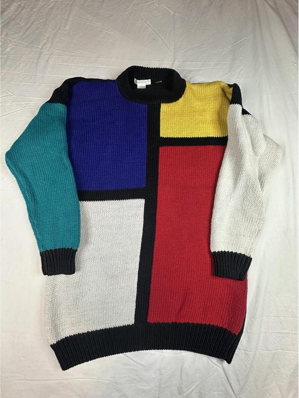 🎨 VNG 80/90’s JAMIE SCOTT Colorblock Knit Pullover Sweater Crew Neck Multicolor
